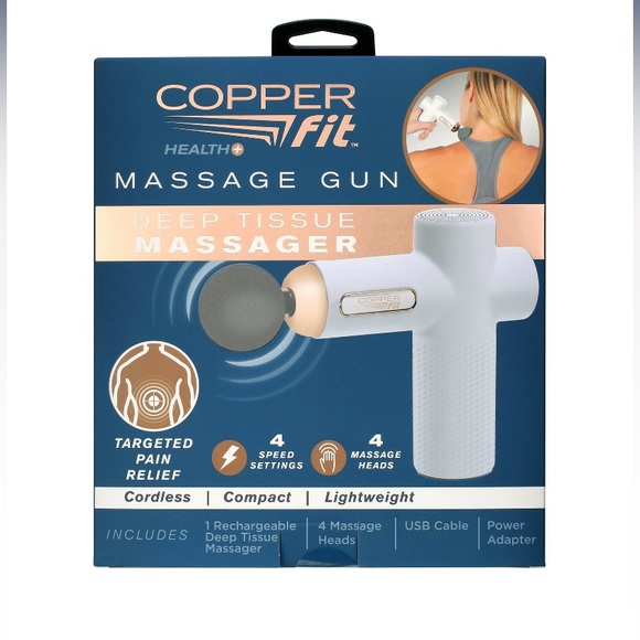 NWT COPPER FIT HEALTH PLUS DEEP TISSUE MASSAGER GUN. WHITE/GOLD - Picture 12 of 13
